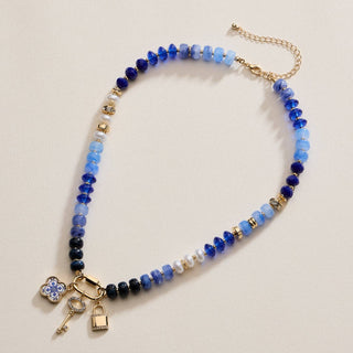 Layered Glass Bead Necklace with Trio of Charms-Necklaces-Frem-Summit Lane Boutique, Women's Apparel and Gifts located in Grand Rapids, MI