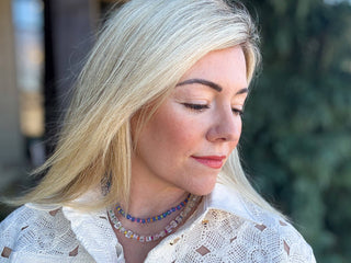 Beaded Necklace - Blue + Multi-Colored - Camille-Necklaces-Taylor Elliott Designs-Summit Lane Boutique, Women's Apparel and Gifts located in Grand Rapids, MI