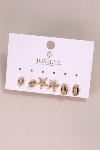 TRIO STUD SEASHELL EARIINGS-Earrings-JOSSLYN by wall to wall-Summit Lane Boutique, Women's Apparel and Gifts located in Grand Rapids, MI