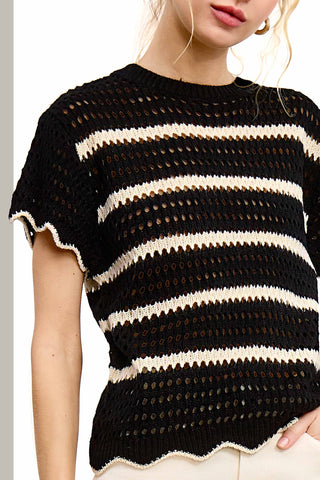 Lindsay Scalloped Edge Short Sleeve Sweater-Short Sleeves-La Miel-Summit Lane Boutique, Women's Apparel and Gifts located in Grand Rapids, MI