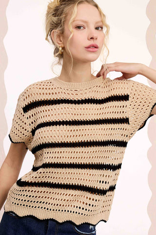 Lindsay Scalloped Edge Short Sleeve Sweater-Short Sleeves-La Miel-Summit Lane Boutique, Women's Apparel and Gifts located in Grand Rapids, MI