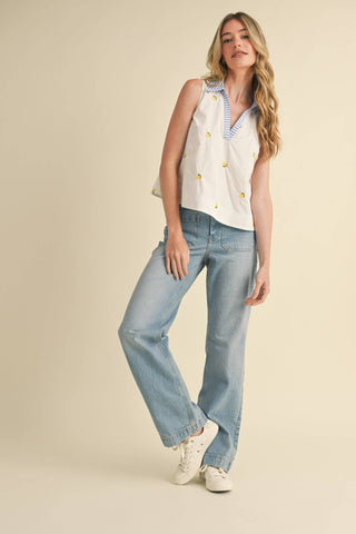FRUIT EMBROIDERY COLLARED TANK-Sleeveless-&MERCI-Summit Lane Boutique, Women's Apparel and Gifts located in Grand Rapids, MI