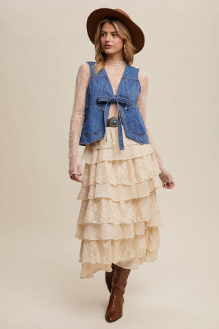 Laura Denim Tie-Front Vest-Vest-Listicle-Summit Lane Boutique, Women's Apparel and Gifts located in Grand Rapids, MI