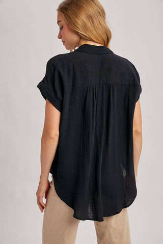 ESSENTIAL BUTTON UP COTTON SHIRT-Short Sleeves-Bluivy-Summit Lane Boutique, Women's Apparel and Gifts located in Grand Rapids, MI