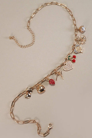 MULTI CHARM BOW CHERRY HEART NECKLACE-Necklaces-JOSSLYN by Wall to Wall-Summit Lane Boutique, Women's Apparel and Gifts located in Grand Rapids, MI