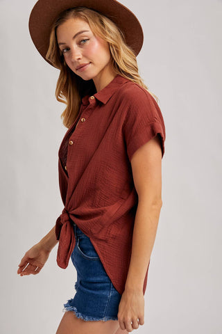 ESSENTIAL BUTTON UP COTTON SHIRT-Short Sleeves-Bluivy-Summit Lane Boutique, Women's Apparel and Gifts located in Grand Rapids, MI