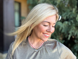 Beaded Necklace - Pink + Multi-Color w/Dangle Heart - Lottie-Necklaces-Taylor Elliott Designs-Summit Lane Boutique, Women's Apparel and Gifts located in Grand Rapids, MI