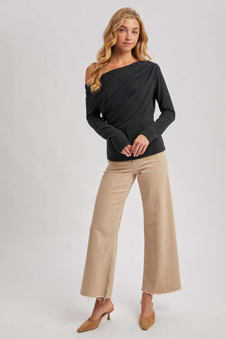Denise Off Shoulder Top-Long Sleeves-Bluivy-Summit Lane Boutique, Women's Apparel and Gifts located in Grand Rapids, MI