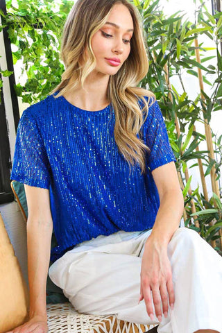 Sequin Short Sleeve Blouse-Blouse-Vine & Love-Summit Lane Boutique, Women's Apparel and Gifts located in Grand Rapids, MI
