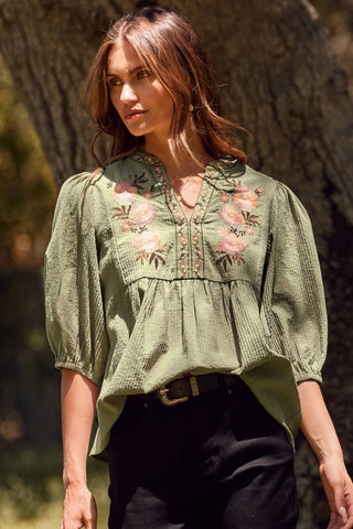 Alaina Embroidered Top-Blouse-Oddi-Summit Lane Boutique, Women's Apparel and Gifts located in Grand Rapids, MI