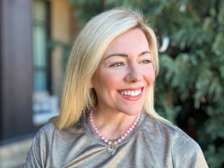 Beaded Necklace - Pink + Multi-Color w/Dangle Heart - Lottie-Necklaces-Taylor Elliott Designs-Summit Lane Boutique, Women's Apparel and Gifts located in Grand Rapids, MI