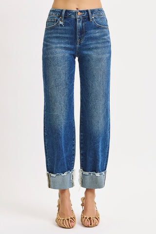 Cuffed Boyfriend Jeans-Jeans-Risen-Summit Lane Boutique, Women's Apparel and Gifts located in Grand Rapids, MI