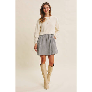 EASY COFFEE DATE BACK RIBBON TWOFER MINI SWEATER DRESS-Dresses-in february-Summit Lane Boutique, Women's Apparel and Gifts located in Grand Rapids, MI