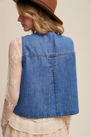 Laura Denim Tie-Front Vest-Vest-Listicle-Summit Lane Boutique, Women's Apparel and Gifts located in Grand Rapids, MI