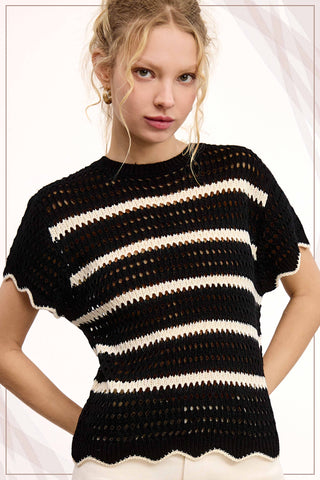 Lindsay Scalloped Edge Short Sleeve Sweater-Short Sleeves-La Miel-Summit Lane Boutique, Women's Apparel and Gifts located in Grand Rapids, MI