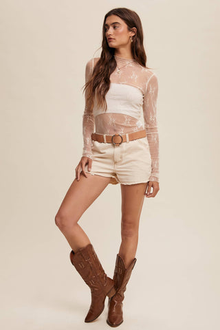 Sheer Lace Long-Sleeve Top-Long Sleeves-Listicle-Summit Lane Boutique, Women's Apparel and Gifts located in Grand Rapids, MI