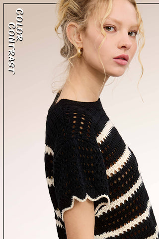 Lindsay Scalloped Edge Short Sleeve Sweater-Short Sleeves-La Miel-Summit Lane Boutique, Women's Apparel and Gifts located in Grand Rapids, MI