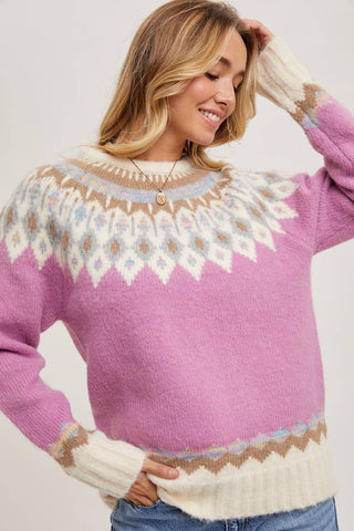 FAIR ISLE KNIT SWEATER PULLOVER-Sweaters-Bluivy-Summit Lane Boutique, Women's Apparel and Gifts located in Grand Rapids, MI