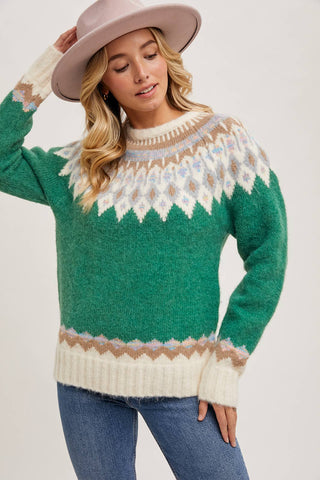 FAIR ISLE KNIT SWEATER PULLOVER-Sweaters-Bluivy-Summit Lane Boutique, Women's Apparel and Gifts located in Grand Rapids, MI