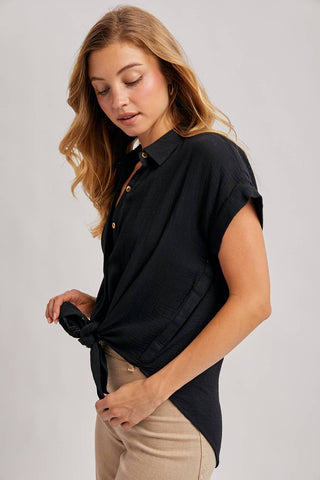 ESSENTIAL BUTTON UP COTTON SHIRT-Short Sleeves-Bluivy-Summit Lane Boutique, Women's Apparel and Gifts located in Grand Rapids, MI