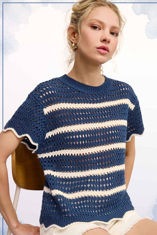 Lindsay Scalloped Edge Short Sleeve Sweater-Short Sleeves-La Miel-Summit Lane Boutique, Women's Apparel and Gifts located in Grand Rapids, MI