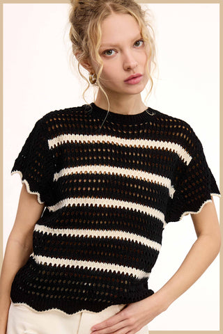 Lindsay Scalloped Edge Short Sleeve Sweater-Short Sleeves-La Miel-Summit Lane Boutique, Women's Apparel and Gifts located in Grand Rapids, MI