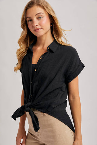 ESSENTIAL BUTTON UP COTTON SHIRT-Short Sleeves-Bluivy-Summit Lane Boutique, Women's Apparel and Gifts located in Grand Rapids, MI