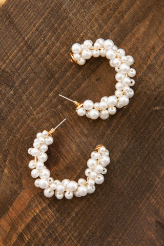 Beaded Pearl Hoops-Earrings-JOSSLYN by wall to wall-Summit Lane Boutique, Women's Apparel and Gifts located in Grand Rapids, MI