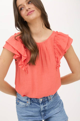 RUFFLE DETAIL BACK BOW DETAIL SHORT SLEEVE TOP-Short Sleeves-Blu Pepper-Summit Lane Boutique, Women's Apparel and Gifts located in Grand Rapids, MI