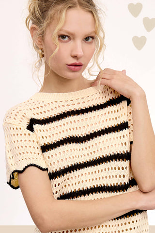 Lindsay Scalloped Edge Short Sleeve Sweater-Short Sleeves-La Miel-Summit Lane Boutique, Women's Apparel and Gifts located in Grand Rapids, MI