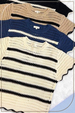 Lindsay Scalloped Edge Short Sleeve Sweater-Short Sleeves-La Miel-Summit Lane Boutique, Women's Apparel and Gifts located in Grand Rapids, MI