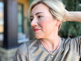 Beaded Necklace - Pink + Multi-Color w/Dangle Heart - Lottie-Necklaces-Taylor Elliott Designs-Summit Lane Boutique, Women's Apparel and Gifts located in Grand Rapids, MI