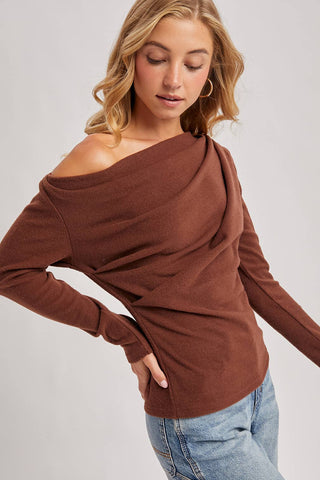 Denise Off Shoulder Top-Long Sleeves-Bluivy-Summit Lane Boutique, Women's Apparel and Gifts located in Grand Rapids, MI