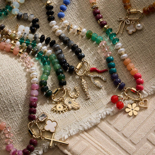 Layered Glass Bead Necklace with Trio of Charms-Necklaces-Frem-Summit Lane Boutique, Women's Apparel and Gifts located in Grand Rapids, MI