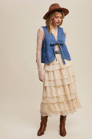 Laura Denim Tie-Front Vest-Vest-Listicle-Summit Lane Boutique, Women's Apparel and Gifts located in Grand Rapids, MI