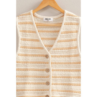 Jade Striped Buttoned Sleeveless Vest-Vest-HYFVE-Summit Lane Boutique, Women's Apparel and Gifts located in Grand Rapids, MI