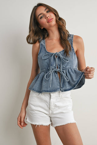 Ruffled Hem Tie-Front Tank Top-Sleeveless-BUTTERMELON-Summit Lane Boutique, Women's Apparel and Gifts located in Grand Rapids, MI