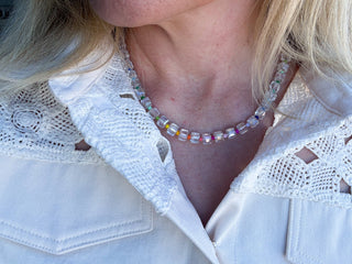 Beaded Necklace - Clear + Multi-Colored - Jenn-Necklaces-Taylor Elliott Designs-Summit Lane Boutique, Women's Apparel and Gifts located in Grand Rapids, MI