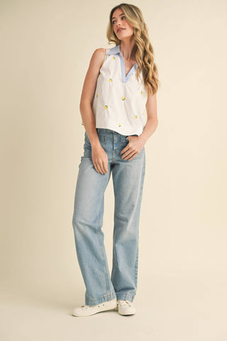 FRUIT EMBROIDERY COLLARED TANK-Sleeveless-&MERCI-Summit Lane Boutique, Women's Apparel and Gifts located in Grand Rapids, MI