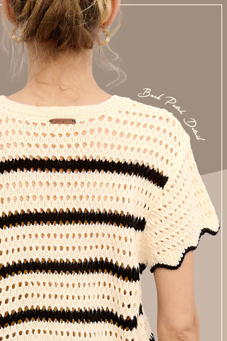 Lindsay Scalloped Edge Short Sleeve Sweater-Short Sleeves-La Miel-Summit Lane Boutique, Women's Apparel and Gifts located in Grand Rapids, MI