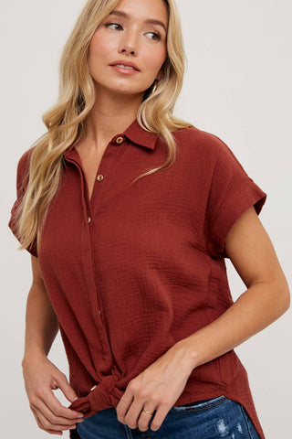 ESSENTIAL BUTTON UP COTTON SHIRT-Short Sleeves-Bluivy-Summit Lane Boutique, Women's Apparel and Gifts located in Grand Rapids, MI