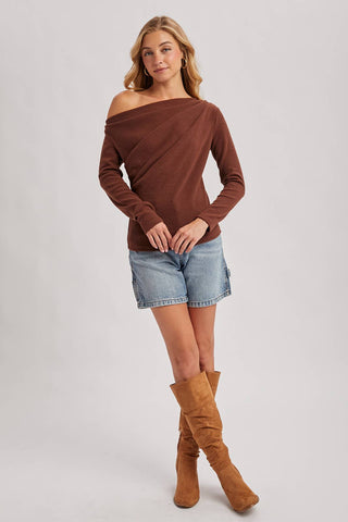 Denise Off Shoulder Top-Long Sleeves-Bluivy-Summit Lane Boutique, Women's Apparel and Gifts located in Grand Rapids, MI