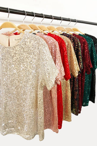 Sequin Short Sleeve Blouse-Blouse-Vine & Love-Summit Lane Boutique, Women's Apparel and Gifts located in Grand Rapids, MI