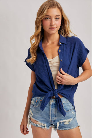 ESSENTIAL BUTTON UP COTTON SHIRT-Short Sleeves-Bluivy-Summit Lane Boutique, Women's Apparel and Gifts located in Grand Rapids, MI