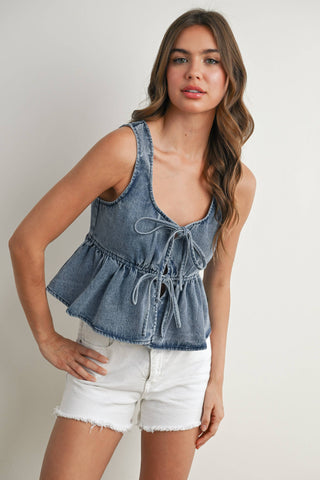Ruffled Hem Tie-Front Tank Top-Sleeveless-BUTTERMELON-Summit Lane Boutique, Women's Apparel and Gifts located in Grand Rapids, MI
