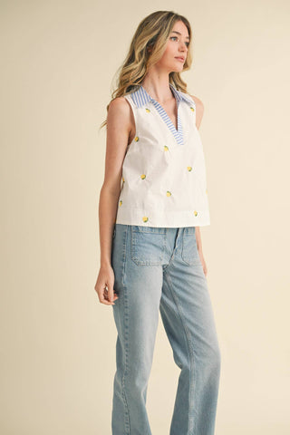 FRUIT EMBROIDERY COLLARED TANK-Sleeveless-&MERCI-Summit Lane Boutique, Women's Apparel and Gifts located in Grand Rapids, MI
