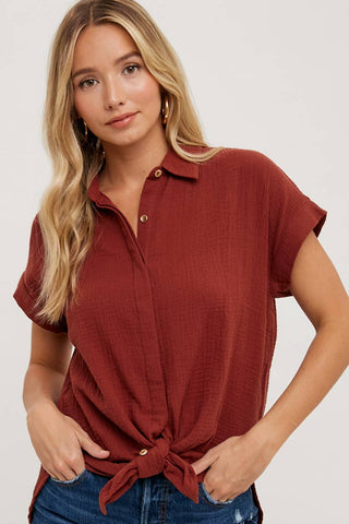 ESSENTIAL BUTTON UP COTTON SHIRT-Short Sleeves-Bluivy-Summit Lane Boutique, Women's Apparel and Gifts located in Grand Rapids, MI