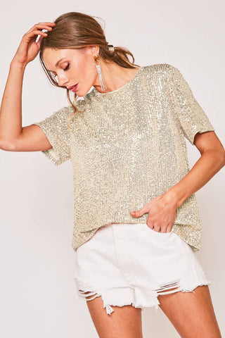 Sequin Short Sleeve Blouse-Blouse-Vine & Love-Summit Lane Boutique, Women's Apparel and Gifts located in Grand Rapids, MI