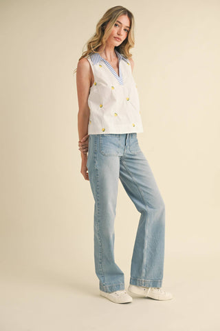 FRUIT EMBROIDERY COLLARED TANK-Sleeveless-&MERCI-Summit Lane Boutique, Women's Apparel and Gifts located in Grand Rapids, MI