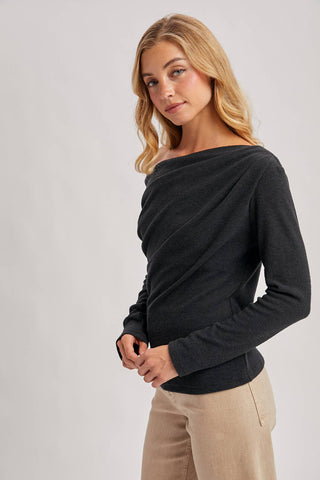 Denise Off Shoulder Top-Long Sleeves-Bluivy-Summit Lane Boutique, Women's Apparel and Gifts located in Grand Rapids, MI